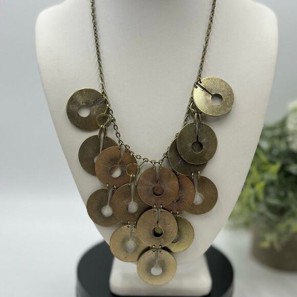 Vintage Berry Signed Brass Gold Copper Coin Disc Bib Necklace - Picture 6 of 10